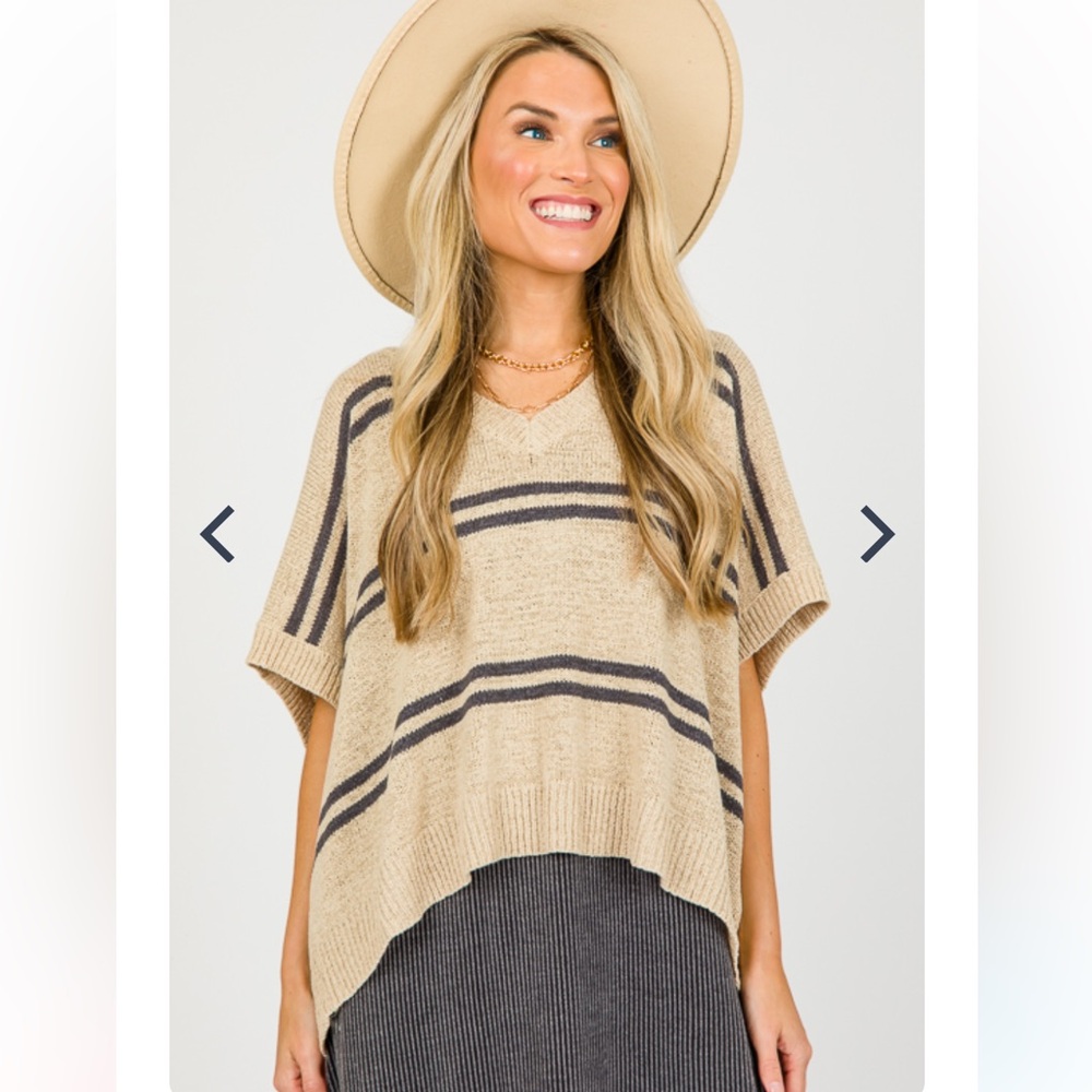 Carly Jean Los Angeles Tan and Grey/Navy Rhea Striped Maxi sweater Top
